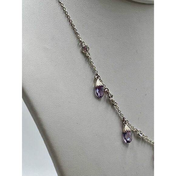 Signed L J Sterling Silver Amethyst Briolette Drop Necklace February Birthstone - Picture 13 of 13